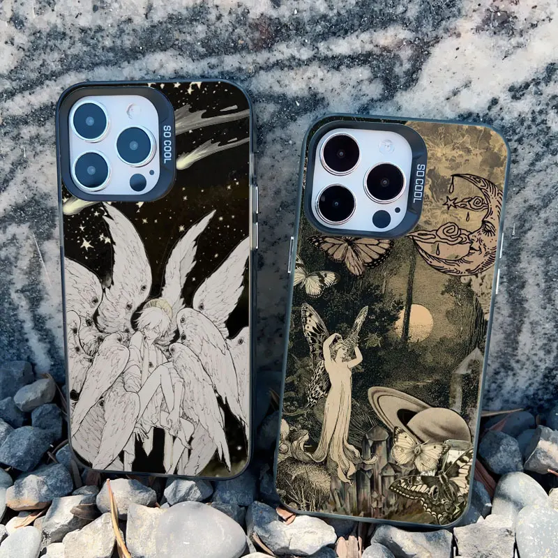 Retro Engel-Sternenkarte Handyhülle für iPhone 17 16 15 14 Plus 15 14 13 Mini 12 11 Pro Max Schutzhülle Laser-Stoßfeste Schale – Detail 10