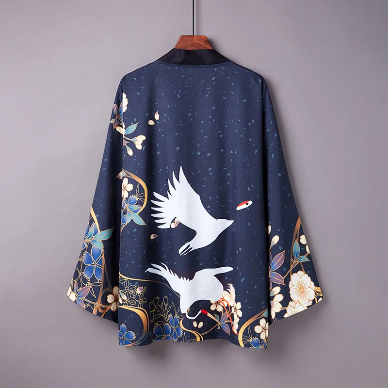 Uchiha Itachi Cosplay Costume Japanese Kimono Cardigan Print Crow Loose Blouse Shirt Haori Obi Asian Clothes Harajuku Streetwear