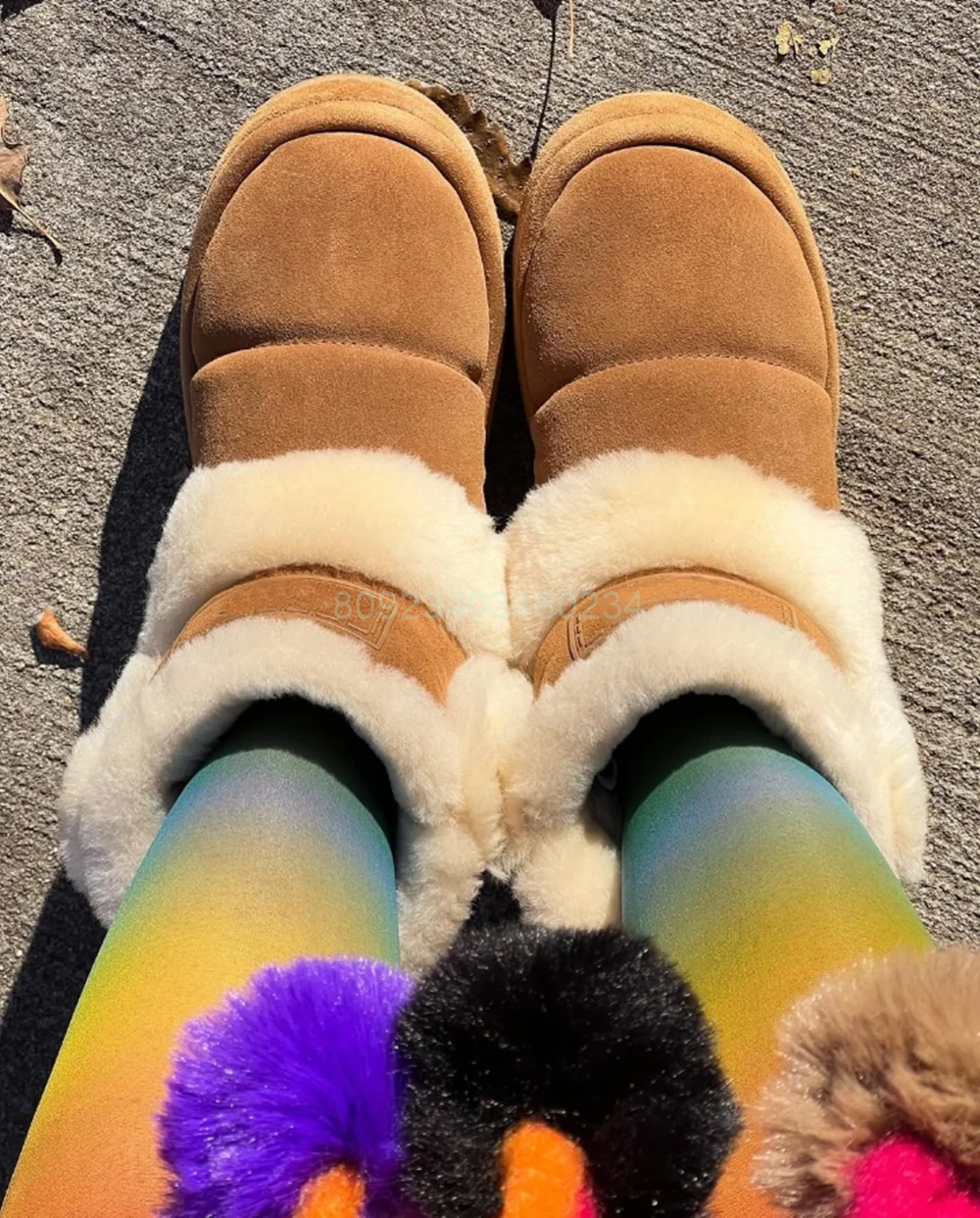 

Cute wool Ankle Boots Walmly Winter Women's Boots Thick Slip On Flats 2024 New Arrival Real leather Snow Boots Splicing