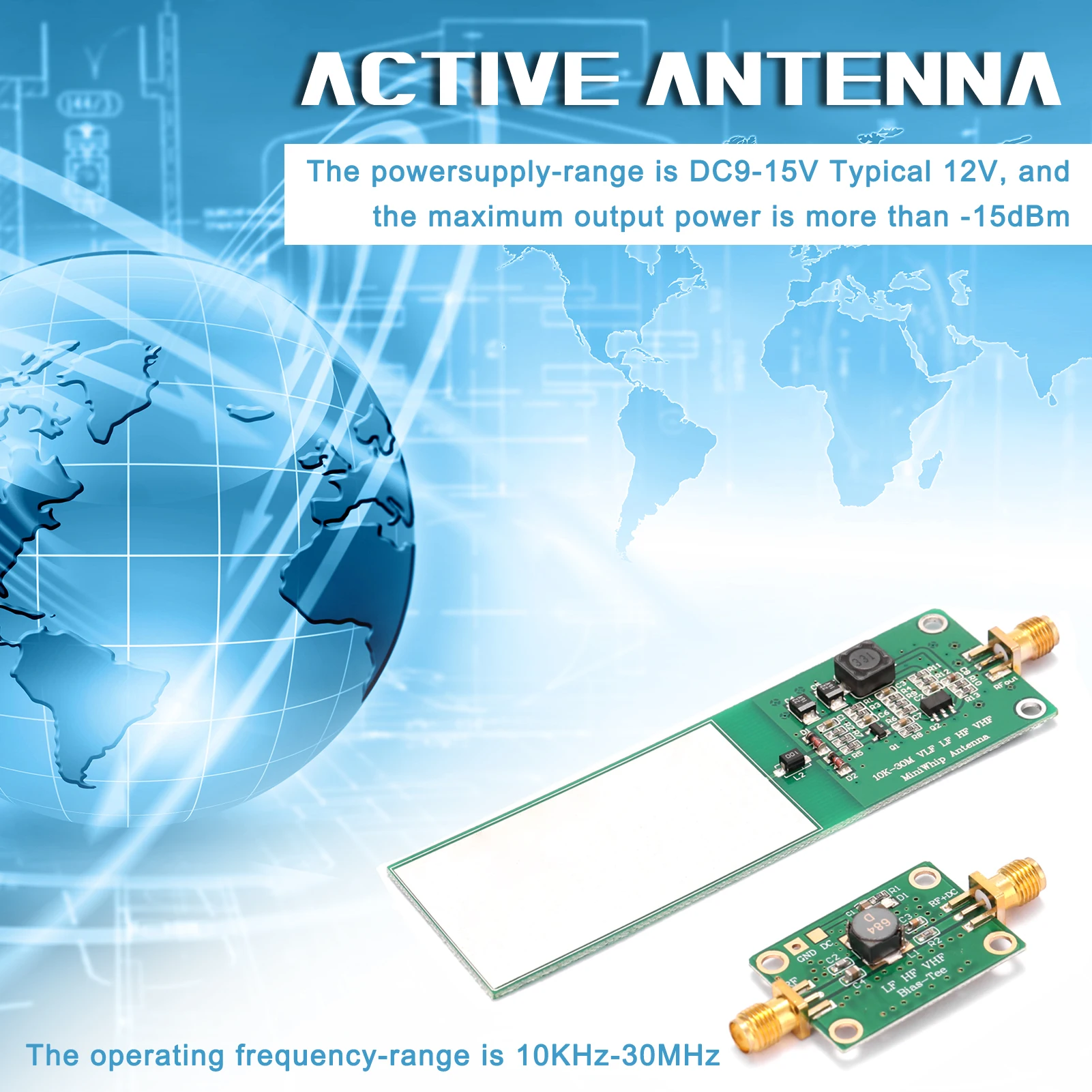 미니-휩 10KHz-30MHz 중파 및 단파 액티브 안테나 시스템 라디오 수신기 전자 부품 액티브 안테나 모듈