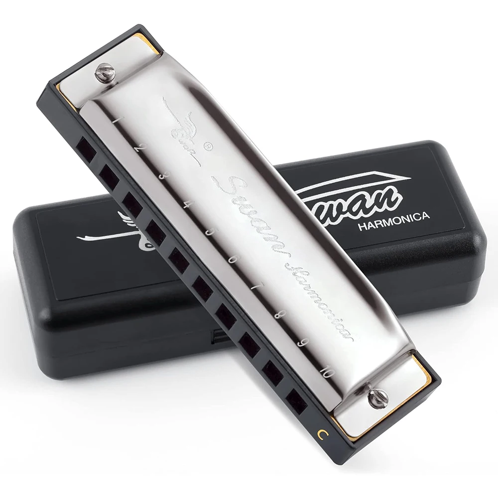 Harmonica Key of C 10 Hole Polyphony Diatonic Harp Case Blues Folk Pop Music Student Teacher Teaching Beginner