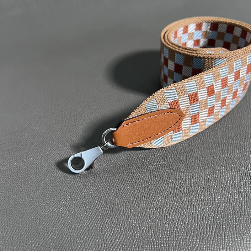 H 5cm Wide Checkerboard Weaving Canvas Swift Cowhide Suitable For Kelly Bag Shoulder Strap Bag DIY Accessories