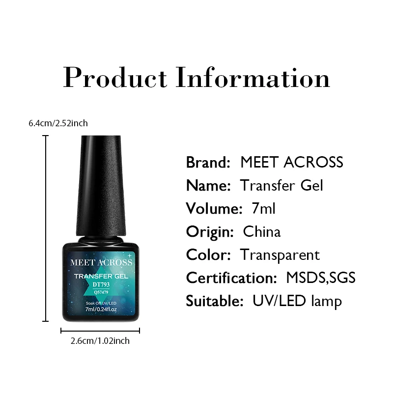 Description Picture 3 of itemMEET ACROSS 7ml Transfer Foil Nail Gel Polish Transparent Watercolor UV Transfer Gel For Adhesive Sticker Nail Glue Nail Art