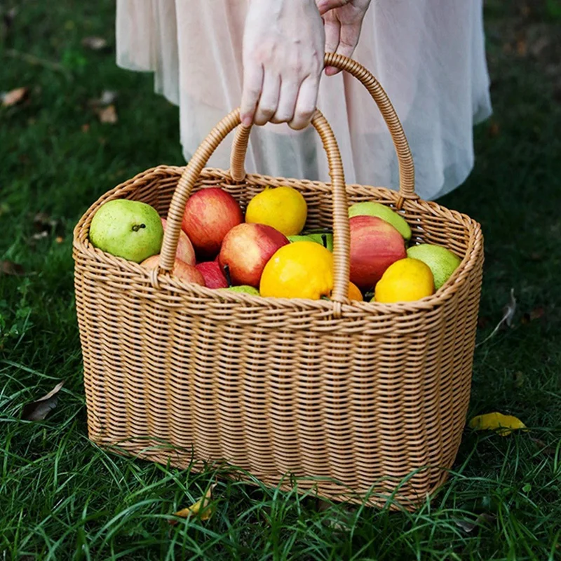Home Shopping Basket Hand Vegetable Basket Decorative Woven Basket Flower Arrangement Basket Imitating Rattan Picnic Bag 6