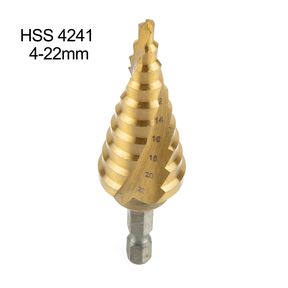 1pcs 4-22mm HSS Spiral Fluted Step Cone Hexagon Screw Drill Bit Titanium Carbide Mini Hole Cutter For Drilling Aluminum Wood