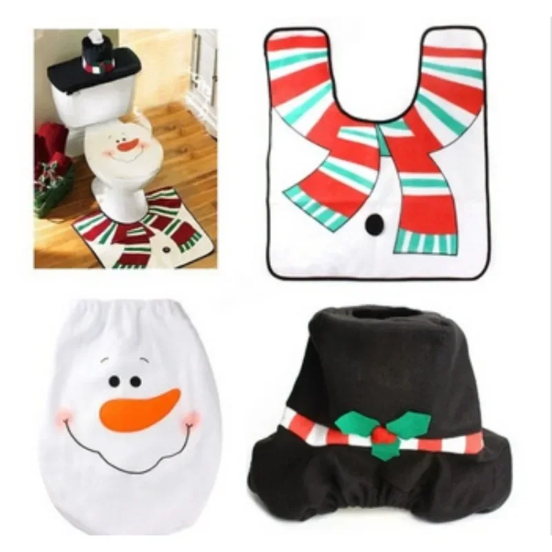 3Pcs Santa Claus Toilet Cover With Foot Pad Water Tank Cover+Tissue Cover Toilet Decoration Set Bathroom Decoration Wholesale