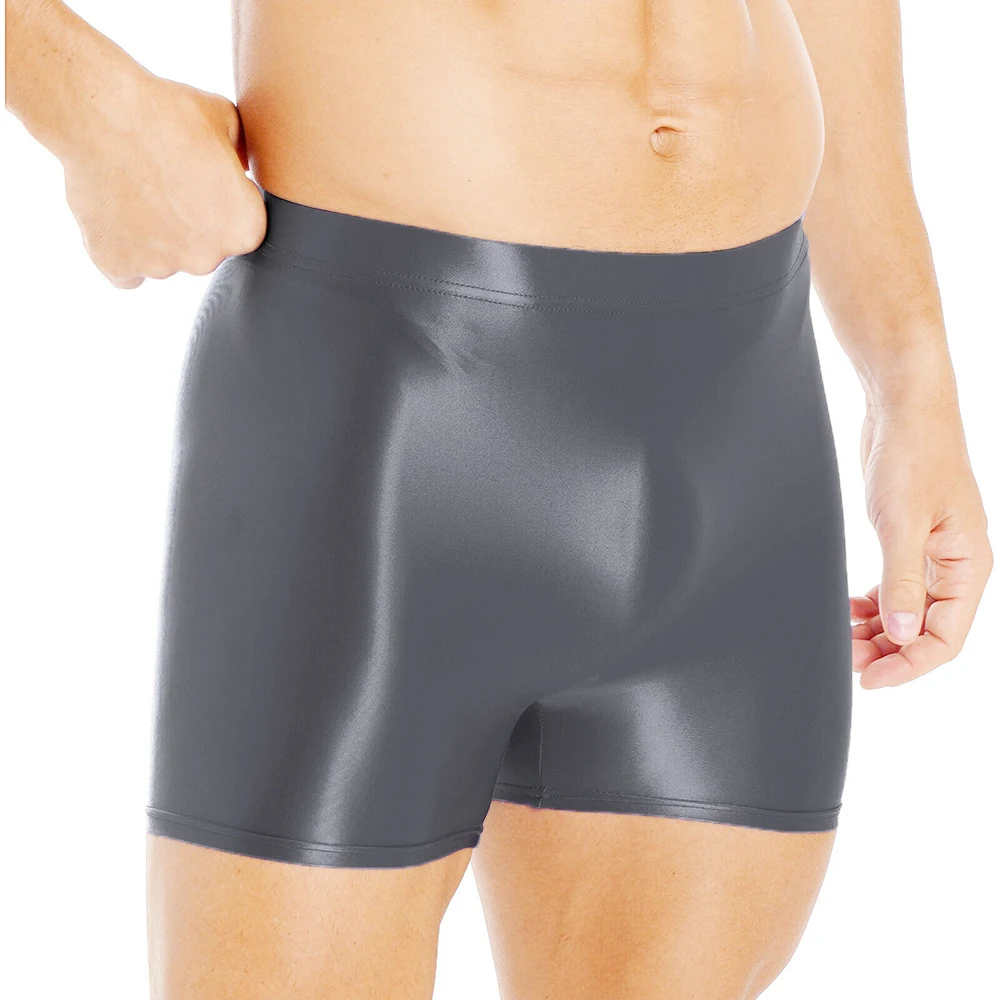 AMORESY Men's Satin Glitter Underwear Swim Sports Trunks Solid Low Waist  Briefs