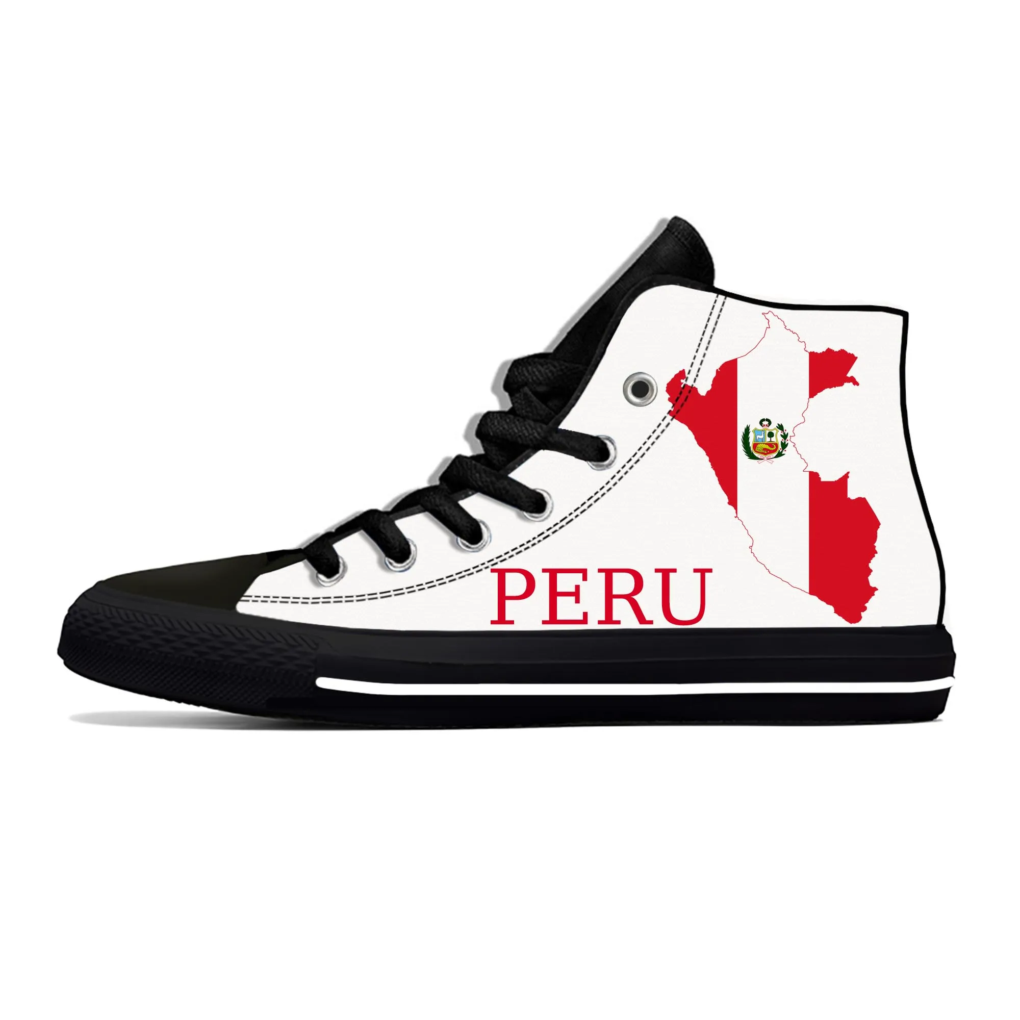 

Peru Flag High Top Sneakers Mens Womens Teenager Casual Shoes Canvas Running Shoes 3D Printed Breathable Lightweight shoe