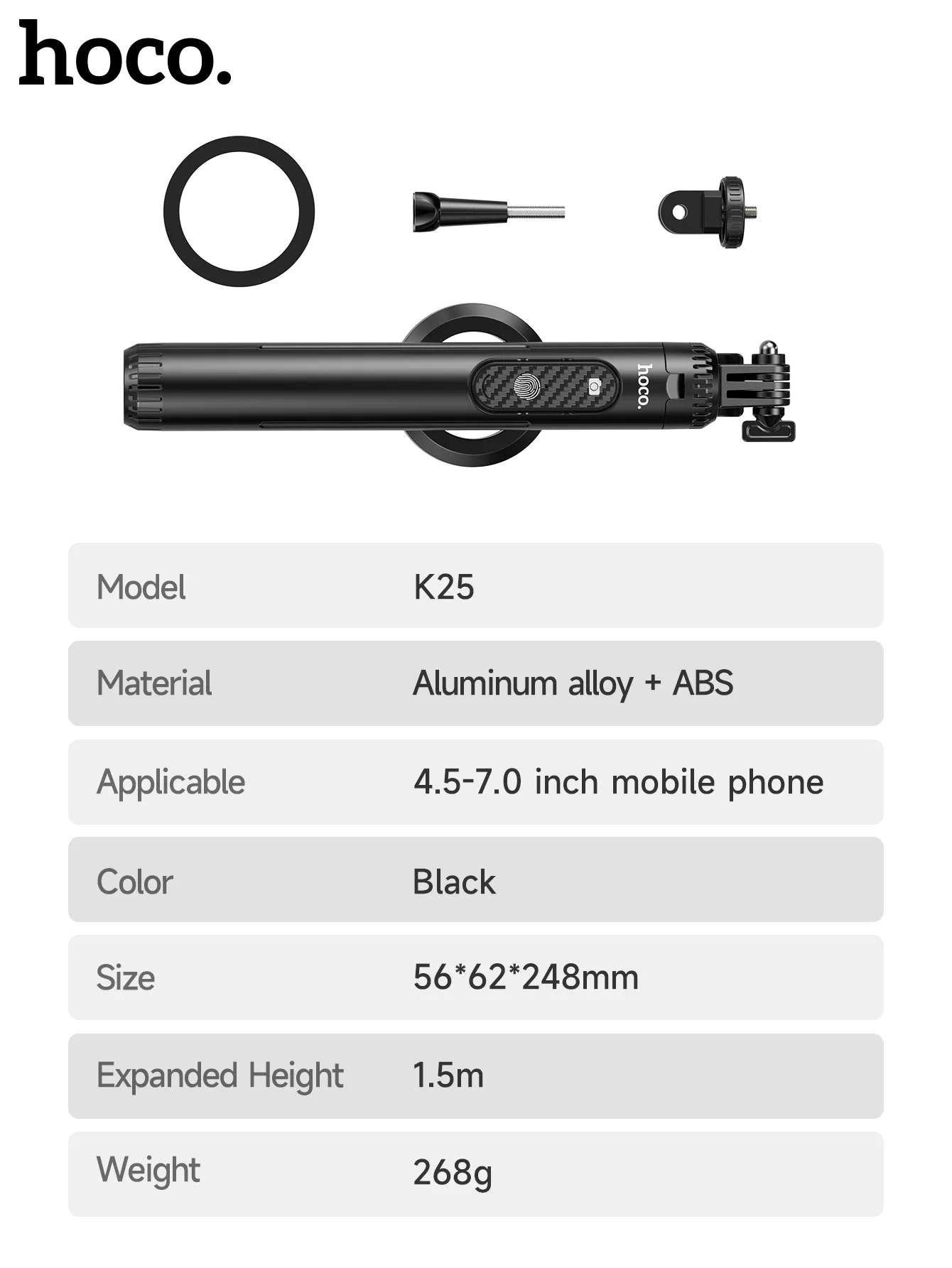HOCO K25 Magnetic Tripod Selfie Stick with Bluetooth Remote