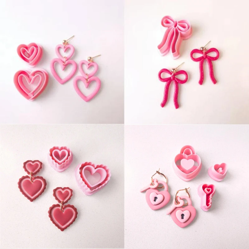 Polymer Clay Cutters Valentine's Day Dainty Cutout Heart Lock & Key Coquette Clay Earring Making Tools