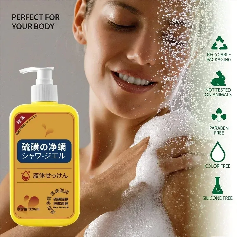 320ml Sulfur Liquid Mite Removal Soap-Deep Cleansing Shower Gel for Whole Body Acne Treatment-Body Wash for Deep Cleaning