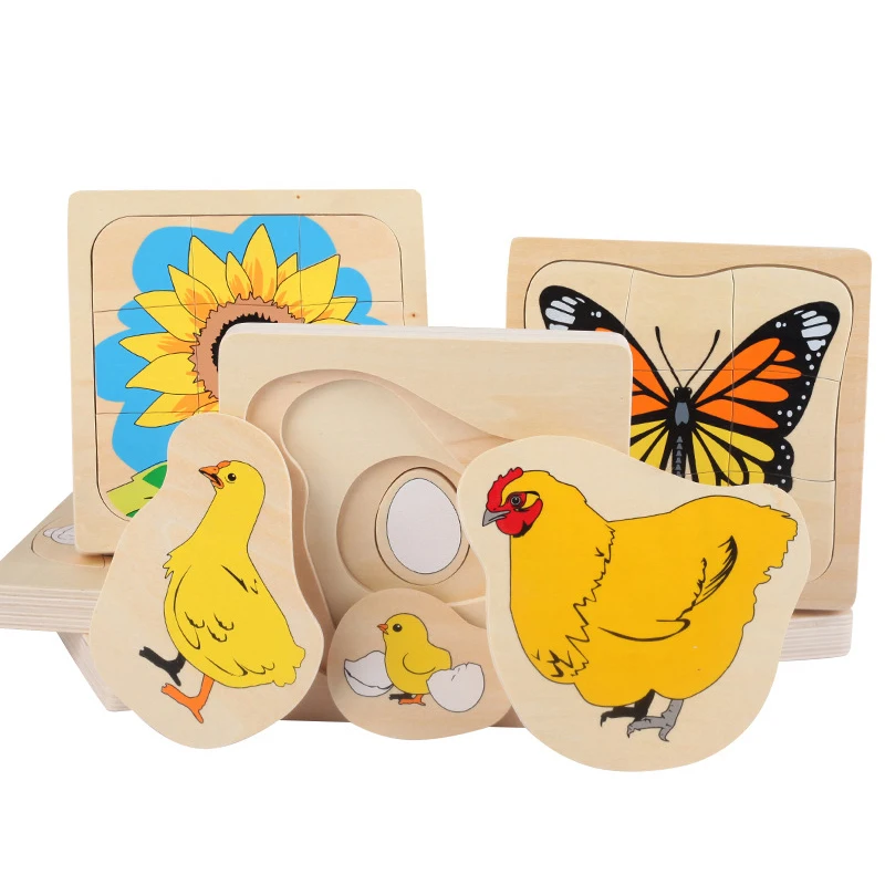 

Montessori Wooden 3D Puzzle Toy Animal/ Plant Life Cycle Multi-Layer Jigsaw Early Learning Educational Toys For Children Kids