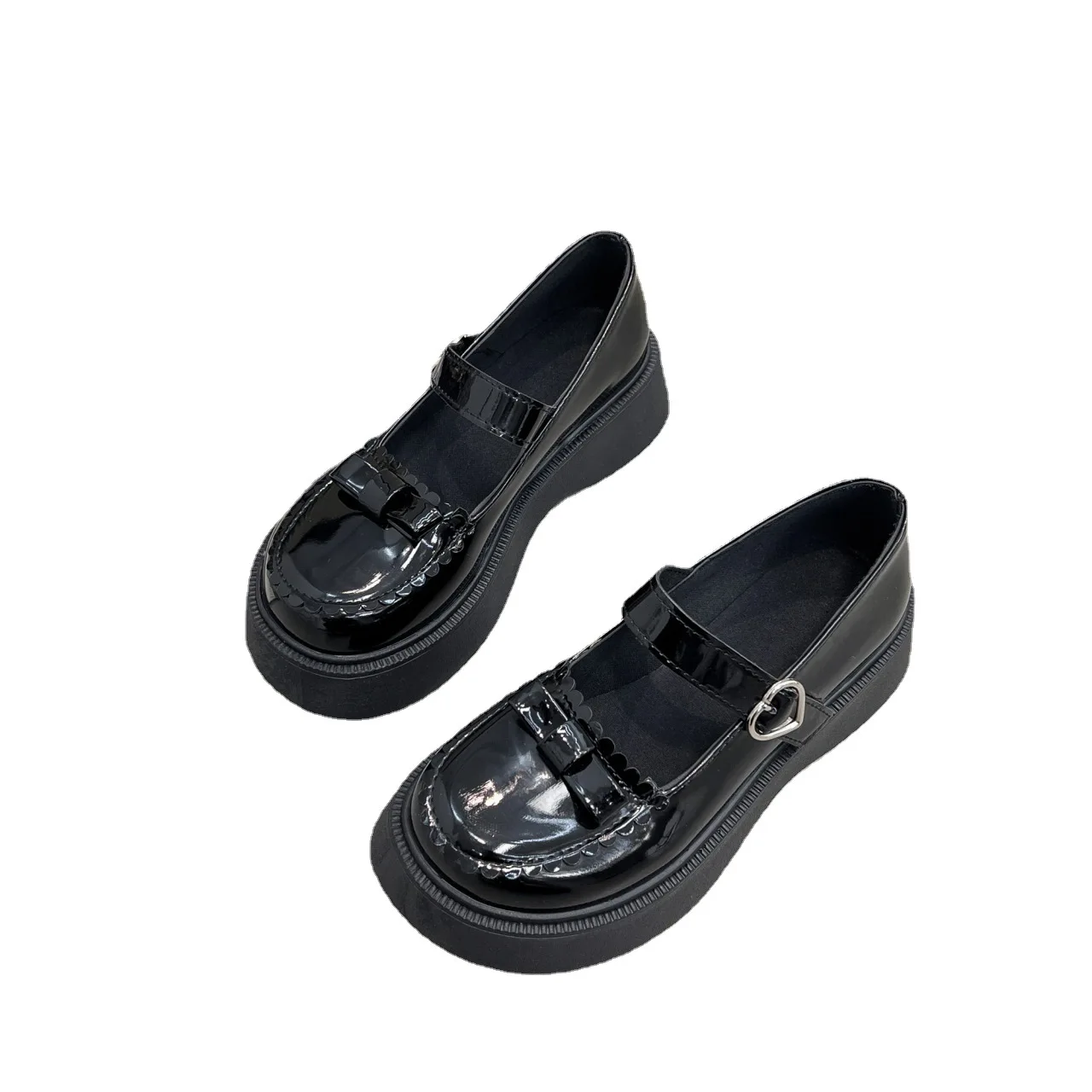 Heel Shoes for Women 2022 New Platform Shoes Kawaii Heart Buckle Lolita Shoes Uniform Bow Thick Heels Med Retro Mary Jane Shoes