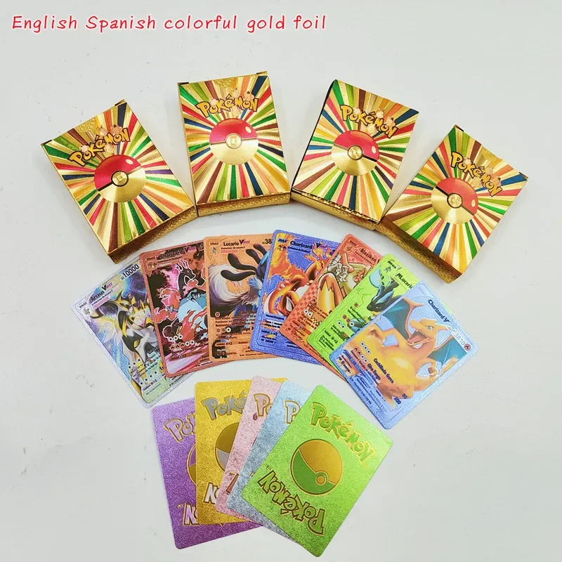 

25~55pcs Pokemon Colorful Card Vstar Vmax GX 3D Card Pikachu Fire Breathing Dragon Collection Collect Toys for Children's Gift