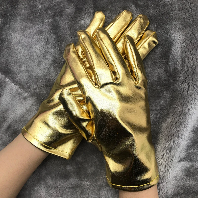 

1 Pairs Women Men Patent Leather Gloves Sexy Unisex Gold Color Etiquette Short Gloves Evening Party Performance Mittens