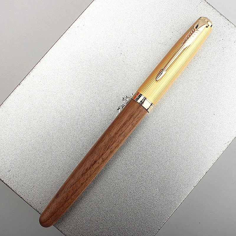 Jinhao 85 metal and wood Classic Fountain Pen gold Cap Extra Fine Nib 0.38mm Ink Pen school office business writing pens gifts