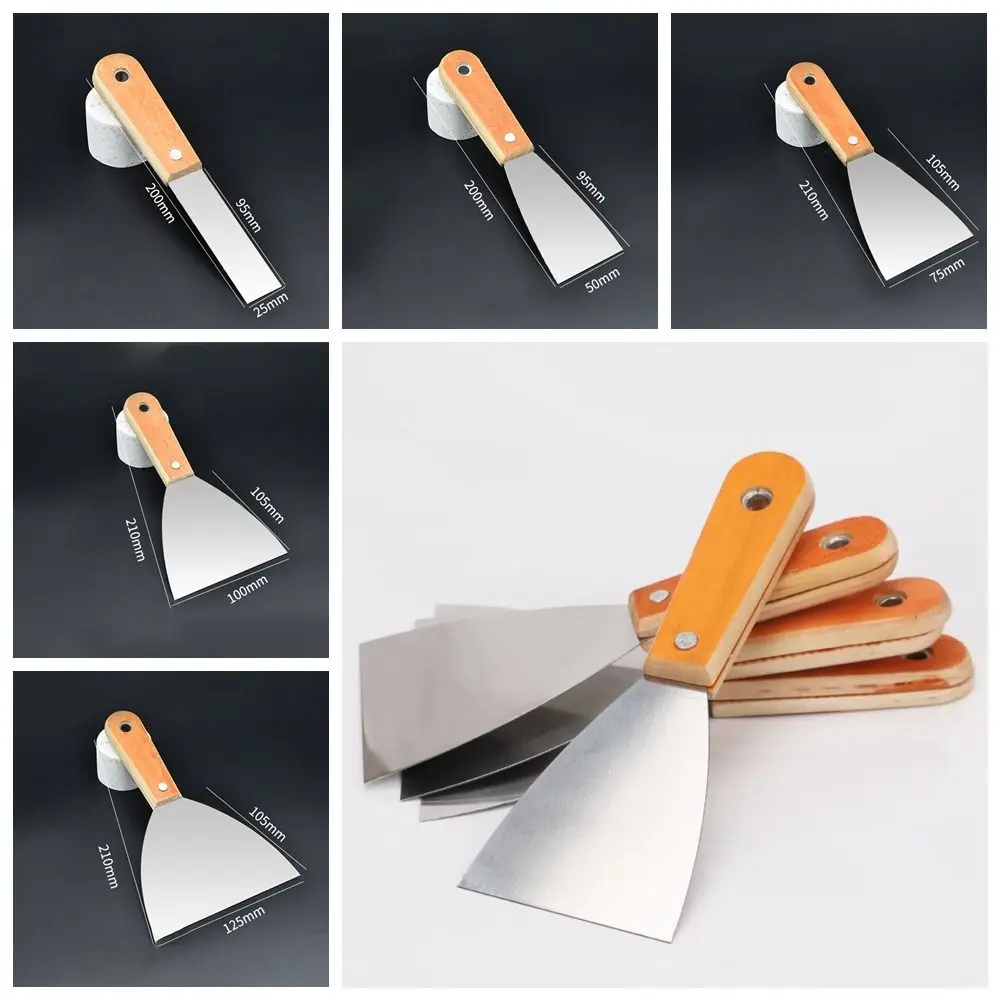 Stainless Steel Cleaning Scraper Non-slip Handle Wood Handle Paint Tools Lay Plaster Materials Scrape Surfaces Cleaning Trowel 5