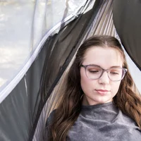 Nylon Mosquito Hammock with Attached Bug Net, 1 Person Dark Gray and Black, Open Size 115" L x 59" W 3