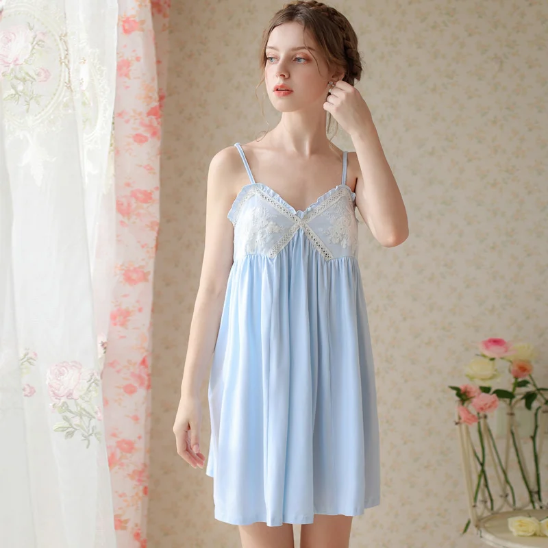 Summer Nightgowns Womens Lace Princess Dress Sleeveless Sleepshirts Vintage Strap Royal Style Nightdress Solid Sleepwear Pajamas