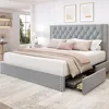 Storage and Tufted Headboard with 4 Drawers, Wood Slats Support, Easy Assembly, Noise-Free, Bed Bases & Frames 1