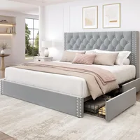 Storage and Tufted Headboard with 4 Drawers, Wood Slats Support, Easy Assembly, Noise-Free, Bed Bases & Frames 1