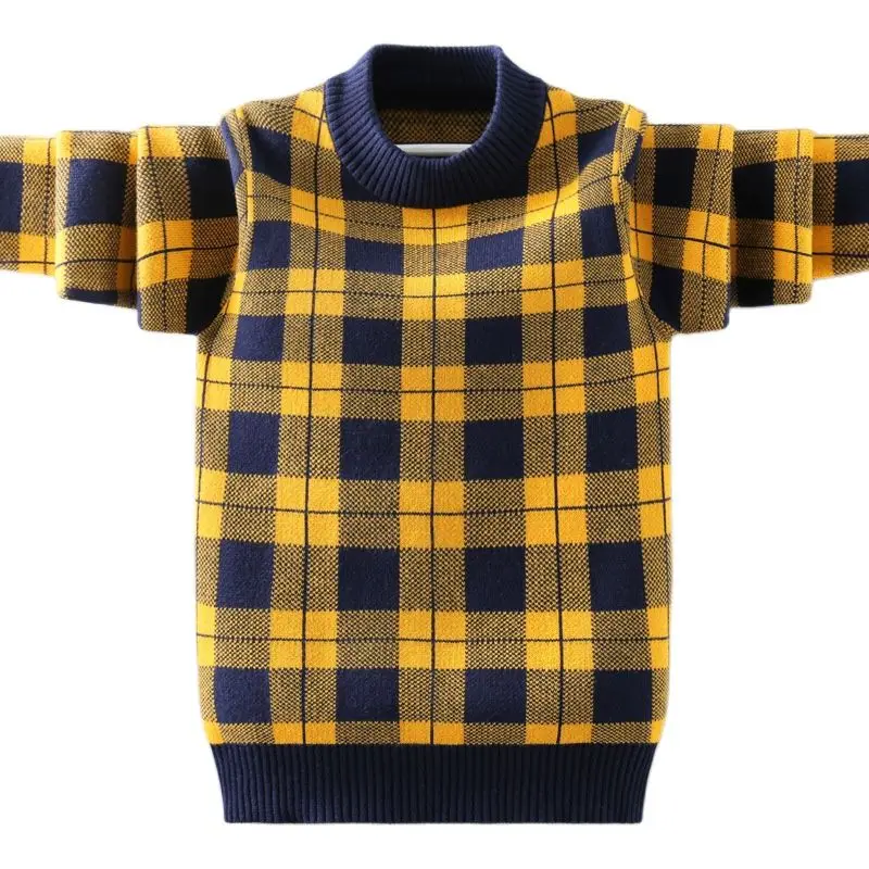 

Children Sweaters 3-17T Kids Spring-Winter Warm Jacket Baby Boys Pullovers Long Sleeve Knitted O-neck Outfit Plaid Fashion Shirt