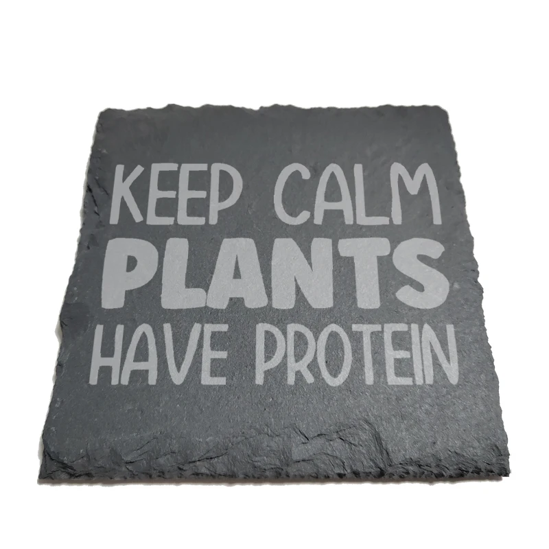 Keep Calm Plants Hanno Proteine Sottobicchieri Di Roccia Naturale Ardesia Nera Per Tazza Tazza D'Acqua Birra Calice Da Vino J045