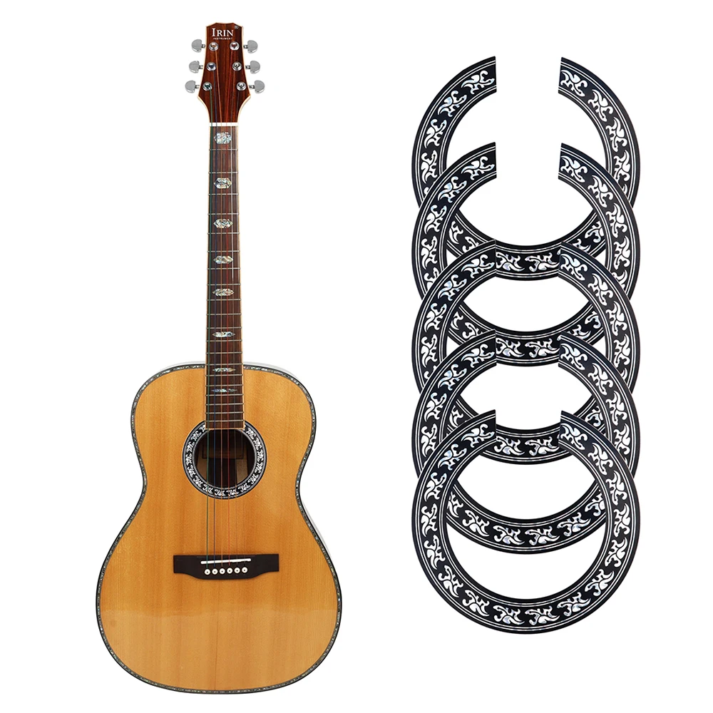 5Pcs Guitar Sound Hole Sticker Rose Decal Sticker Black+Silver Sticker for 39  Inch Acoustic Classical Guitar Parts & Accessory double x0 acoustic guitar dual pickup sound hole phase mic volume adjustment pickups amplifier for classical guitar accessories