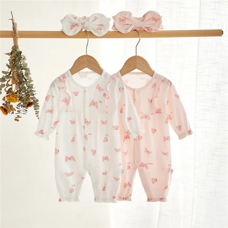 

Girls summer climbing clothes cotton baby jumpsuit Infant romper air-conditioned clothing long sleeved newborn Jumpsuits