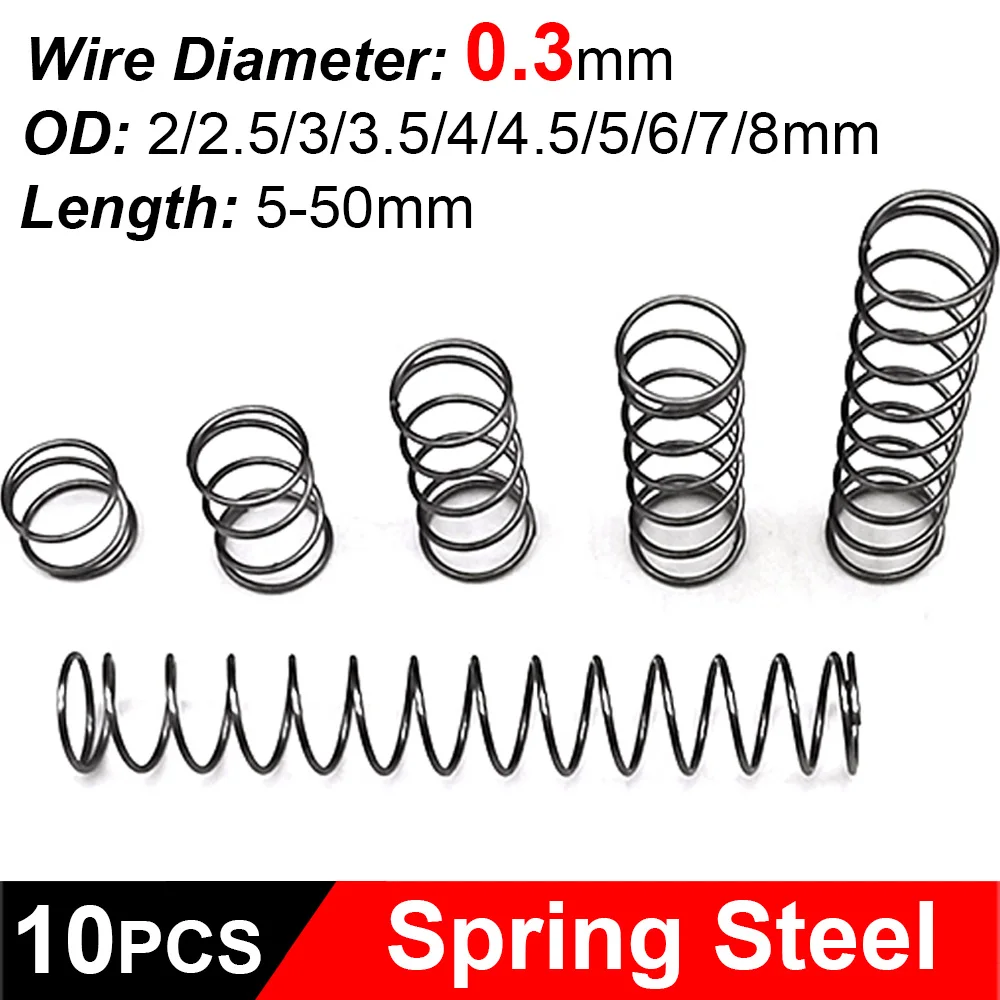 Compression Springs - Steel Spring 0.4mm Wire Diameter, 3mm-10mm OD, Small Pressure Springs