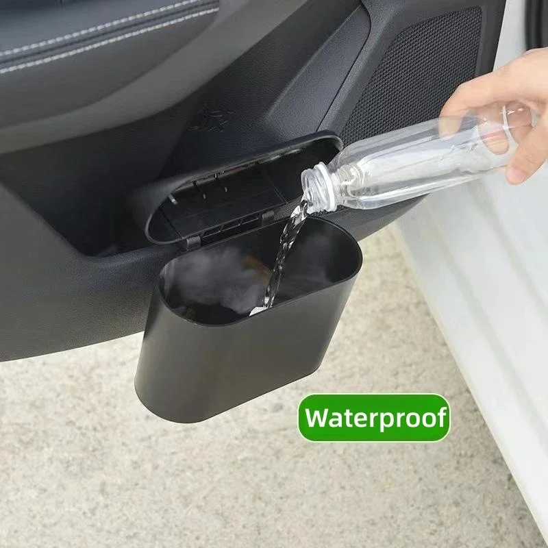Car Trash Can 1L Portable Hanging Mini Car Debris Box ABS Square Pressing Trash Bin Auto Interior Storage Bin Accessories