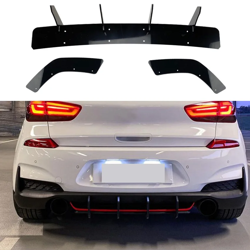 Lucido Nero Canard Car Styling Paraurti Posteriore Diffusore Spoiler Splitter Per Hyundai I30N Mk3 Hatchback Pre-Lifting 2017-2019