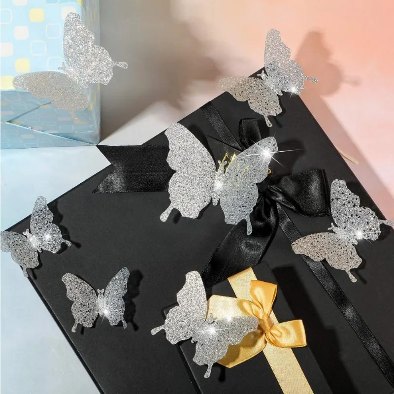 Hollow Butterfly Metallic Wall Stickers DIY Decoration for Wedding Crafts Party Events Cake Decor Home and Room Accessories