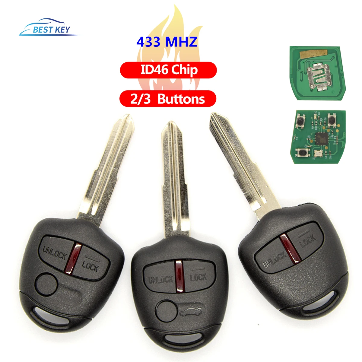 BEST KEY  2 3 Buttons Car Remote Key For Mitsubishi Outlander Pajero Triton ASX Lancer Shogun MIT8 MIT11 Blade 433Mhz ID 46 Chip
