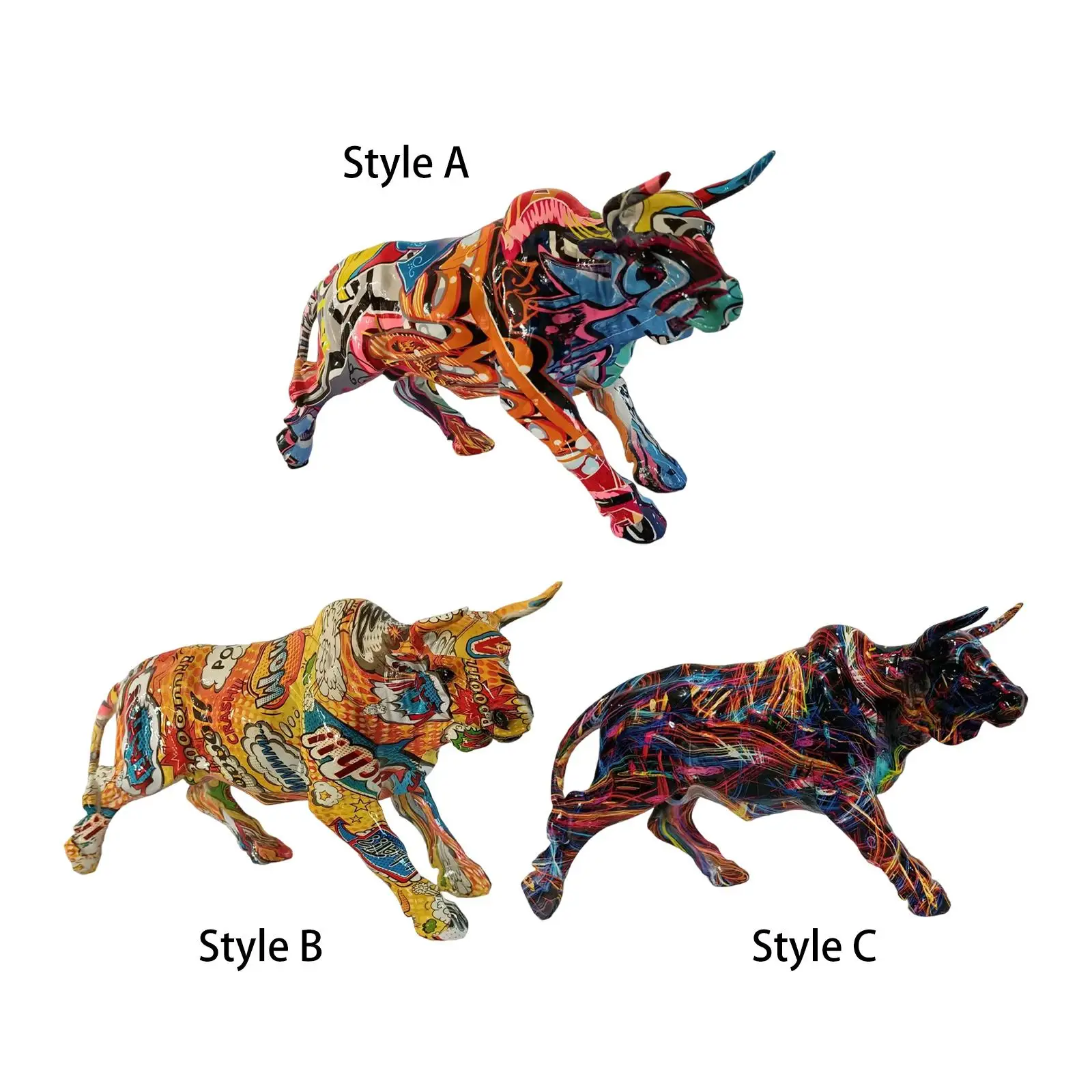 

Nordic Style Scrawl Cow Figurine Resin Sculpture Desktop Artwork Decoration Colorful Animals Statue for Bookshelf Porch Office