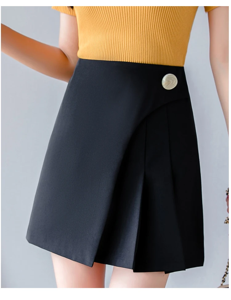 black mini skirt Button Pleated Skirt Women High Waist Casual Womens Skirts For Teen Girls Sweet Mini A-Line Short Skirt Ladies 2021 Spring Black short skirt