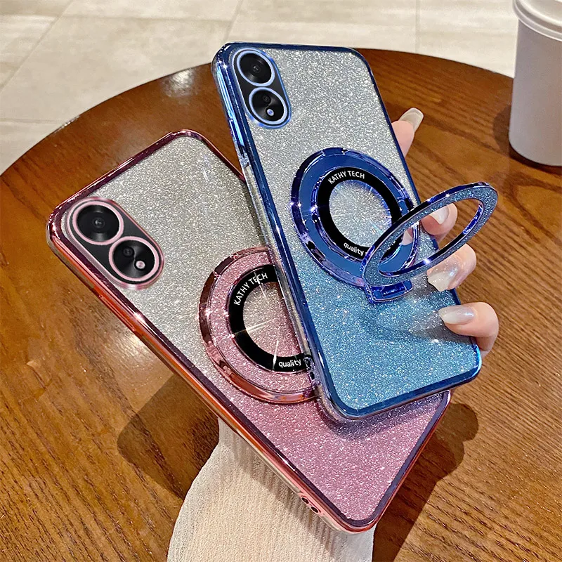 Glitter Plating Silicone Case with Stand and Magnetic Wireless Compatibility