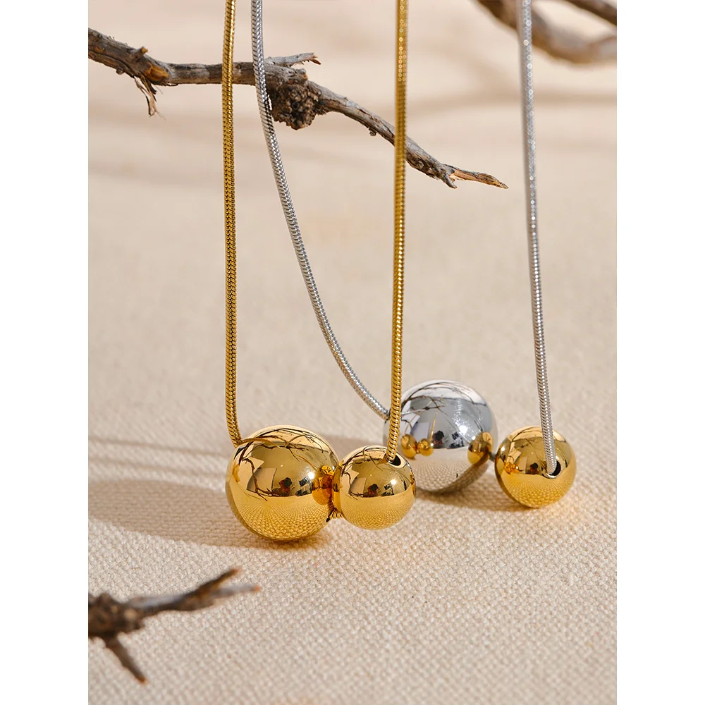 Yhpup Stainless Steel Round Ball Beads Pendant Necklace