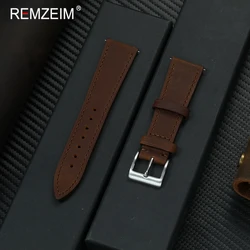 Men's Soft Durable Quick Release Crazy Horse Leather Watch Strap - 22mm (Dark Brown)