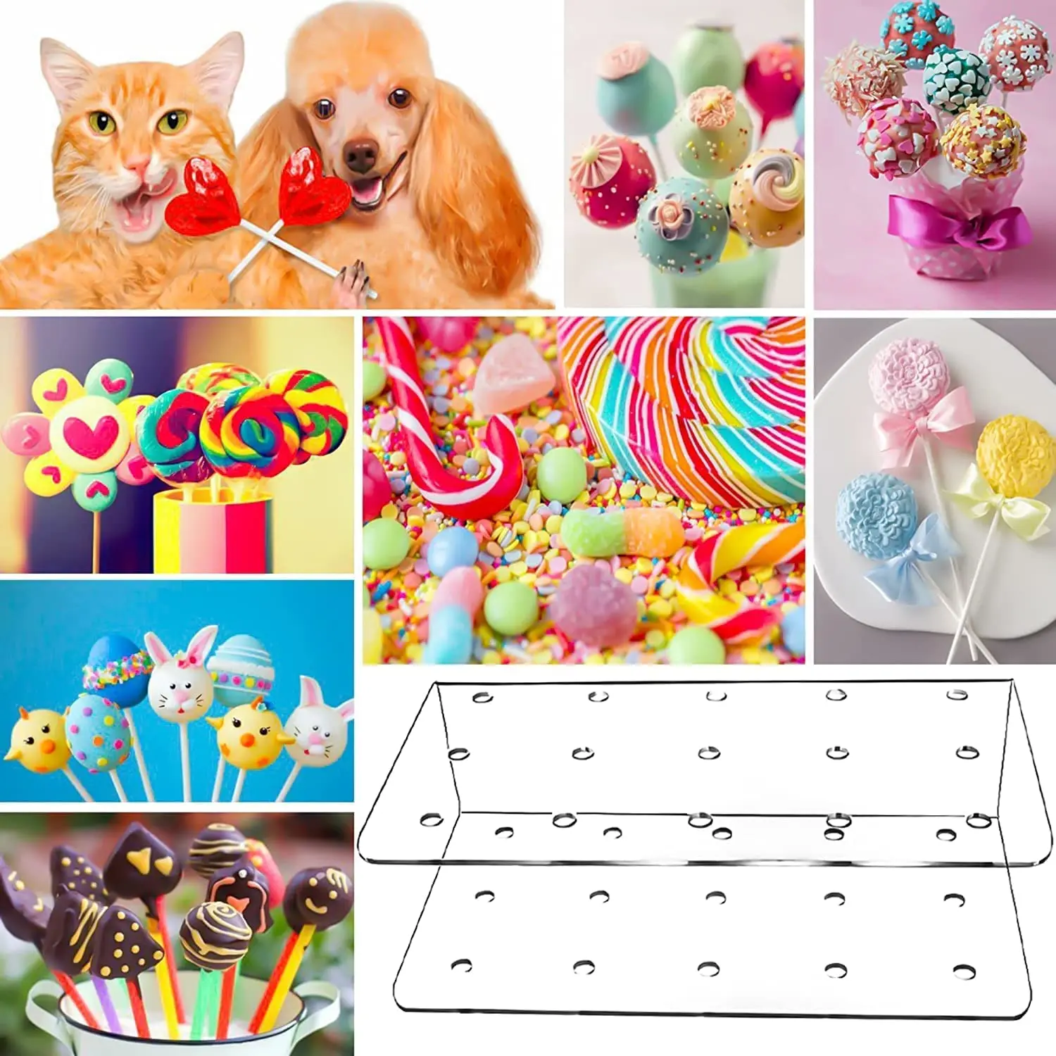 1pc Cake Lollipop 15 Hole Holder Display Stand Acrylic Clear Durable Candy Holder for wedding party birthday dessert stand