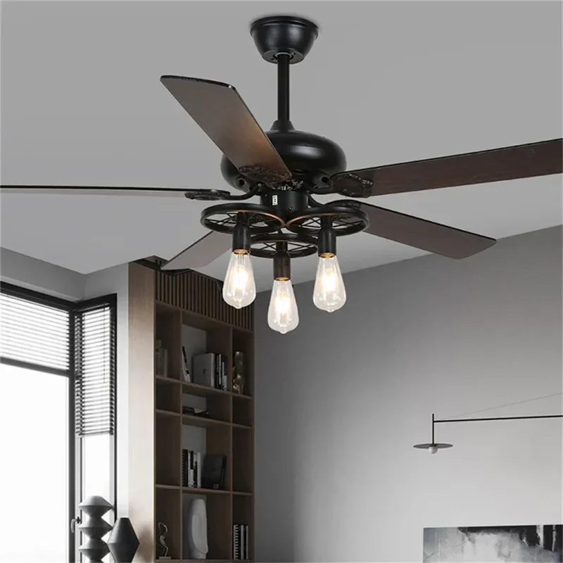 ASHER European Luxury LED Fan Light American Retro Living Room Restaurant Bedroom Ceiling Fan Light Remote Electric