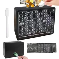 Black Wooden Piggy Bank with Counter Save Money Box Coin Bank with Paper Saving Goals and Numbers for Saving Euros 1
