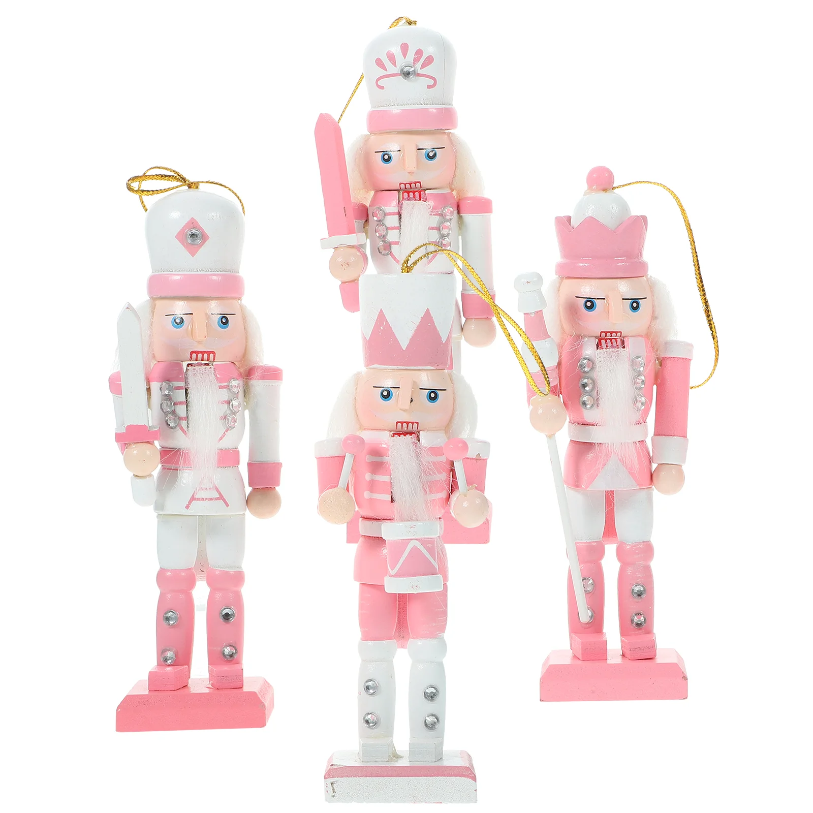

4 Pcs Nutcracker Pendant Christmas Tree Wooden Nutcrackers Puppet Desktop Figures Decorations Soldier Xmas Child Gift