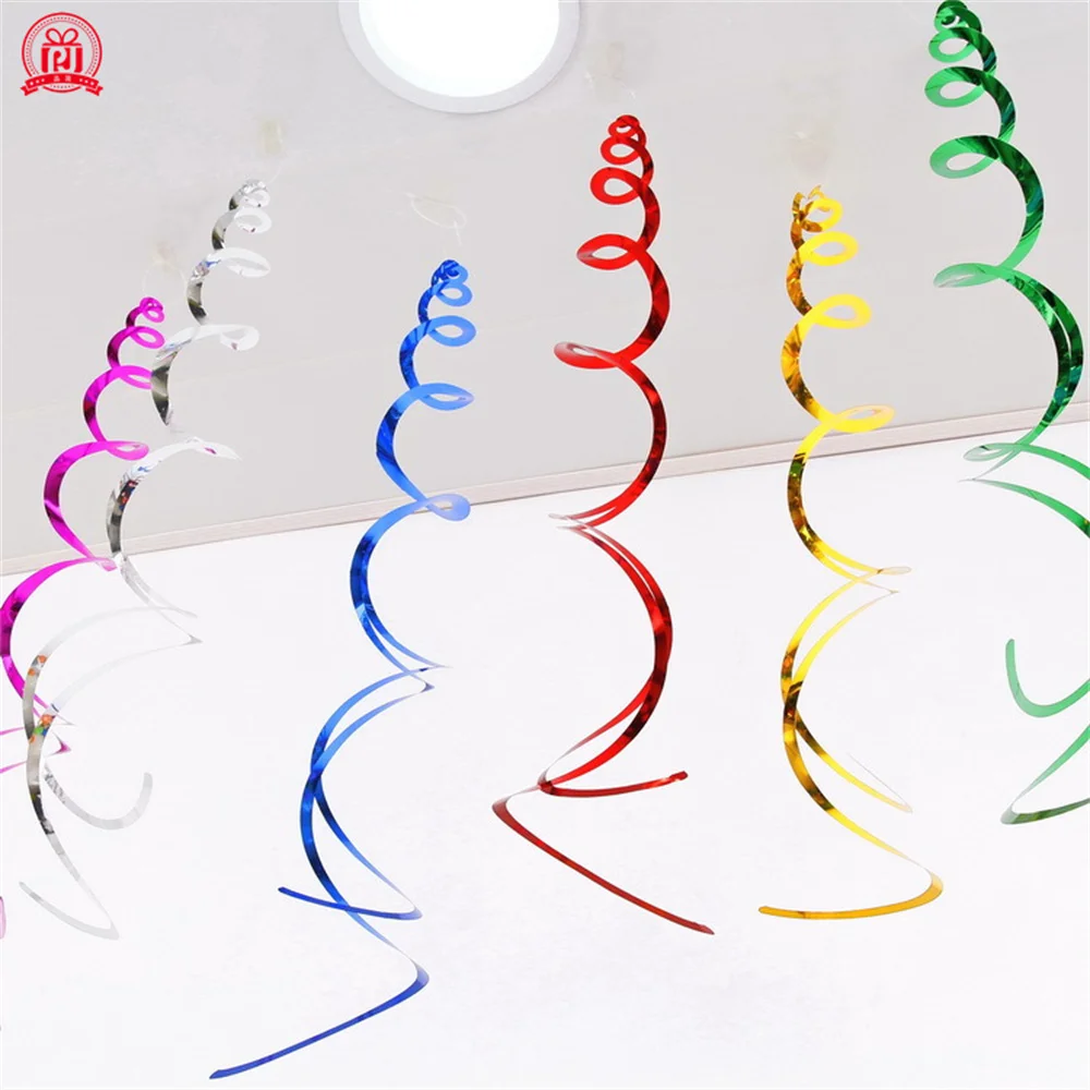 Colourful Pvc Spiral Decoration Spiral Banner Ceiling Hanging Ornaments For Kids Birthday Party Wedding Decor Supplies 6Pcs