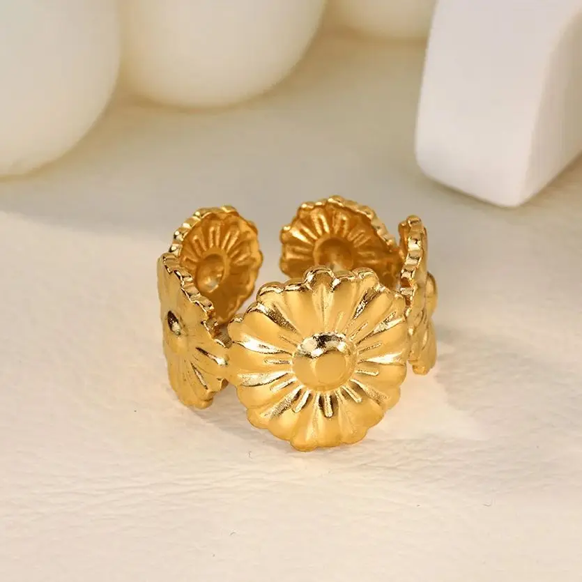 Elegant Flower Rings for Women Gold Color Jewelry