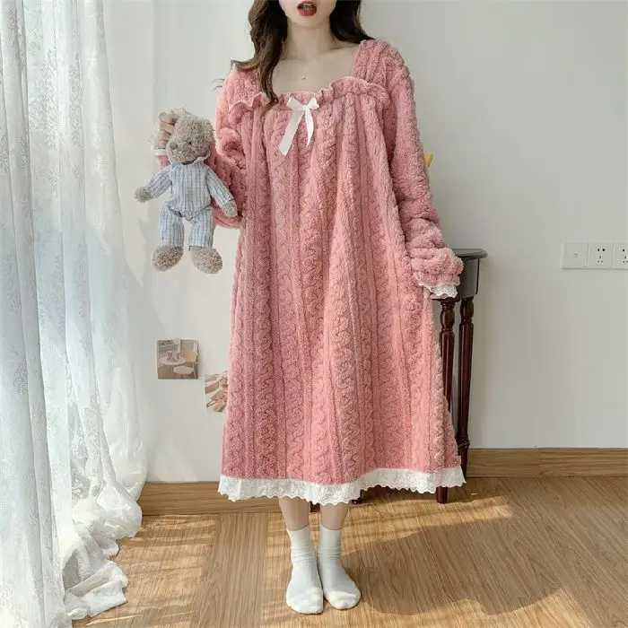 Robe De Nuit Longue Femme Manches Longues – Pyjama Ample Carreaux, Doux, Hiver