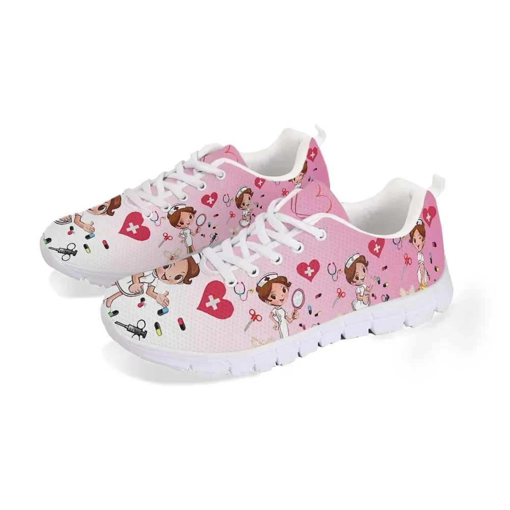 Pink Nursing Shoes Ladies Flats Sneakers Cute Cartoon Nurse/Doctor Brand Design AF Mesh Lightweight Female Footwear
