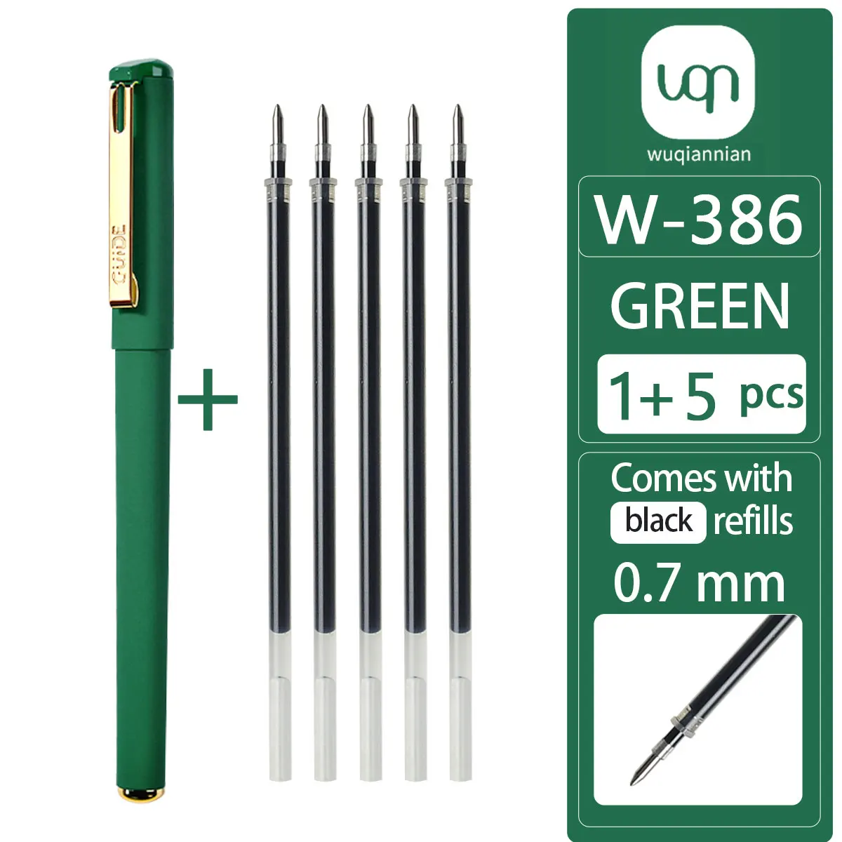 12pcs/set2pcs green gel pen + 10pcs green refill Quick drying 0.7mm nib Non-erasable Large capacity refillable metal pen clip 4