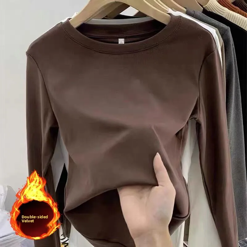 Women's round Ne Base irt 2026 Autumn Winter New Sle Pure Color Slim Fit Inner Wear Fce Thi Long Sve Top