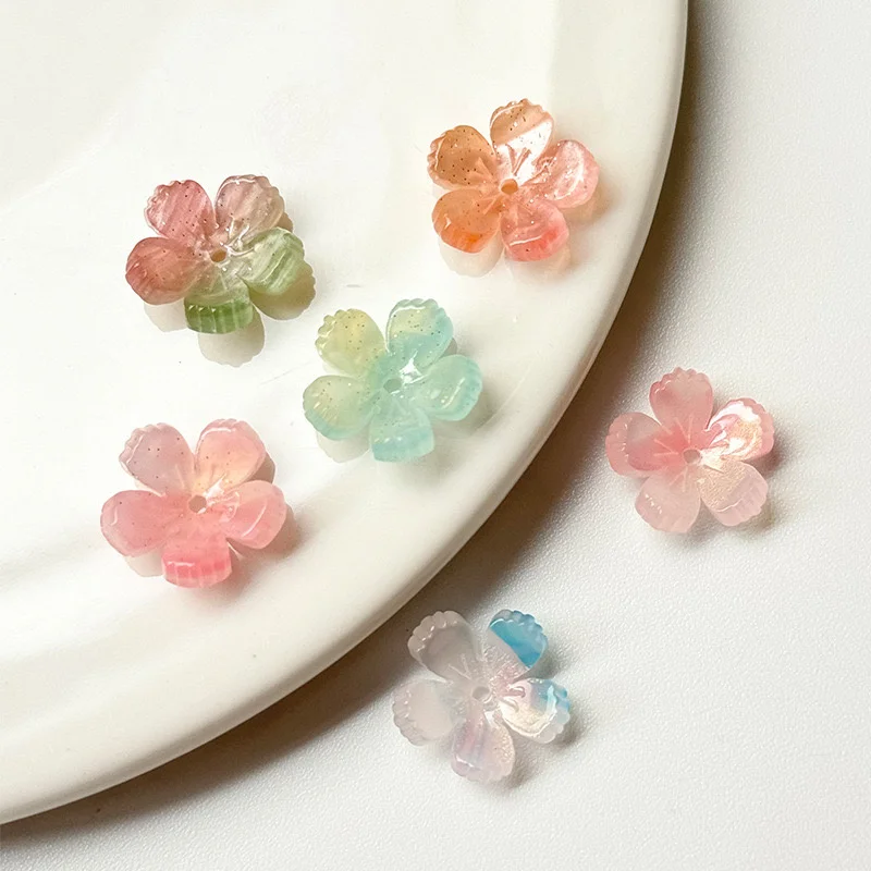 

New style 90pcs/lot 14mm color print cartoon flowers shape acrylic beads diy jewelry garment/hair accessory